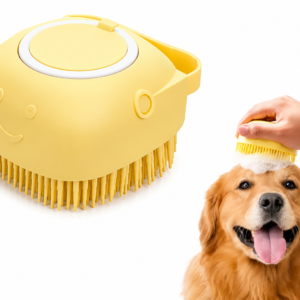 Cepillo de silicona para mascotas con dispensador de shampoo