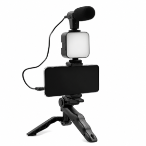 Kit de grabación para celular con trípode, micrófono y luz LED